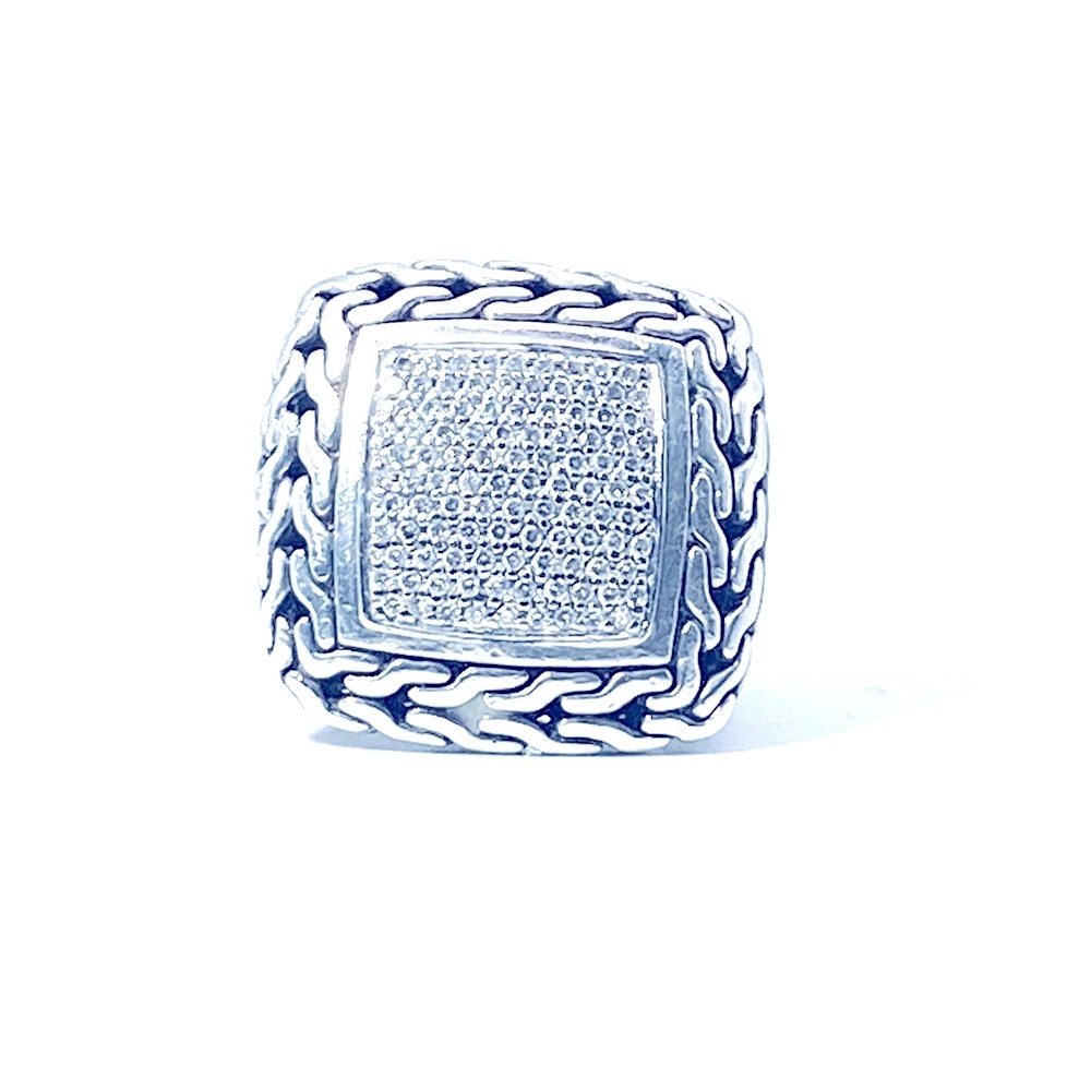 John Hardy Pave Diamond Classic Chain Cocktail Ring
